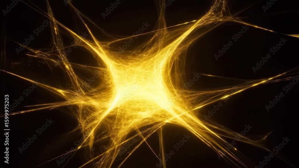 Poster abstract golden fractal lines intertwine in darkness, evoking energy and connectivity for technologi