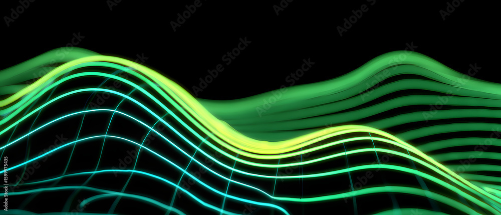 Poster floating grid wave design with abstract technology background