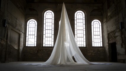 Ethereal Fabric Installation in Abandoned Building