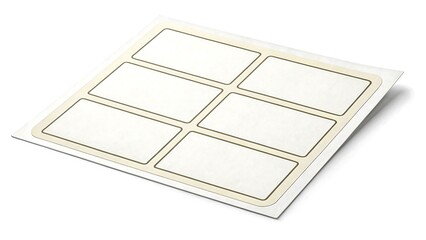 Sheet of blank white labels with tan borders is ready for customization and organization