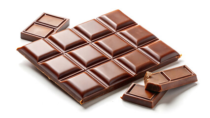 Fototapeta premium A Small Chocolate Bar Broken Into Squares On White