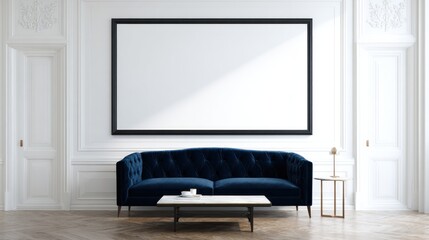 Fototapeta premium Luxurious living room mockup with a large empty frame