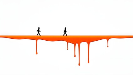 Stick Figures Crossing a Dripping Red Line - Conceptual Illustration