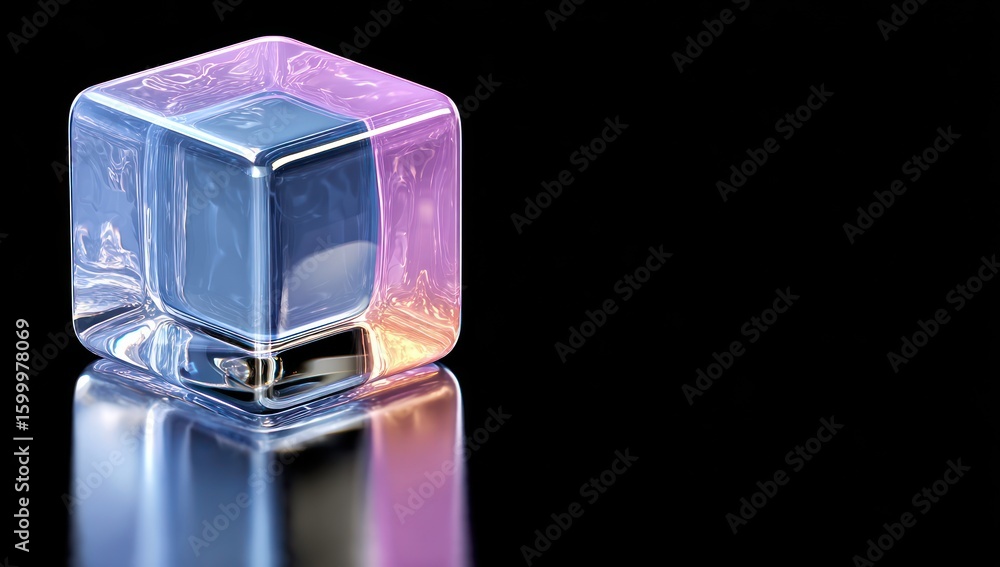 Poster geometric cube with translucent, gradient colors.