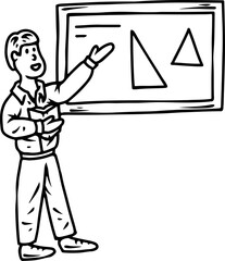 Smiling Teacher Explaining Geometry Doodle