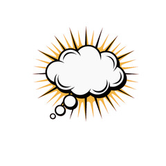 Classic pop-art thought cloud explosion with yellow-black halftone rays—perfect for speech‐bubble effects, mind‐map graphics, cartoon panels, comic‐style layouts