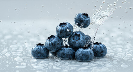 Blueberries splashing fresh fruit