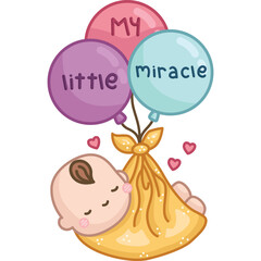 a vector of baby being delivered with balloon