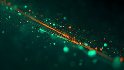 Abstract Green Background with Orange Light Streaks and Bokeh