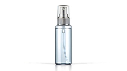 Clear spray bottle with silver accents perfect for travel size toiletries or cosmetics