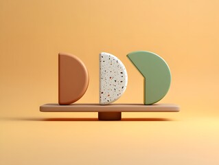 Abstract Balance Concept - Geometric Shapes on Scale against Solid Background