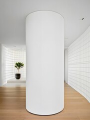 Minimalist Interior Design with Cypress Tree and Rounded Column