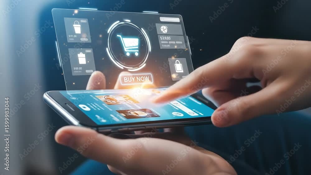 Poster online shopping via smartphone with transparent interface display