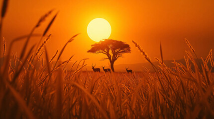  Golden Hour Savannah with Silhouetted Antelope