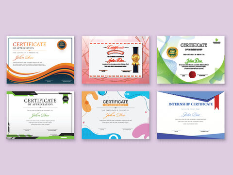 Elegant Certificate Templates Set for Participation, Membership, Internship, Achievement and Appreciation Awards.
