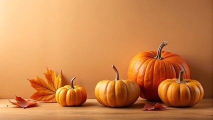 A collection of assorted orange pumpkins and gourds are displayed on a wooden