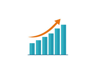 Growth bar chart with up arrow showing financial market success isolated on white background
