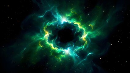 Cosmic Energy Vortex with Green and Gold Glow