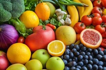Colorful assortment of fresh fruits vegetables