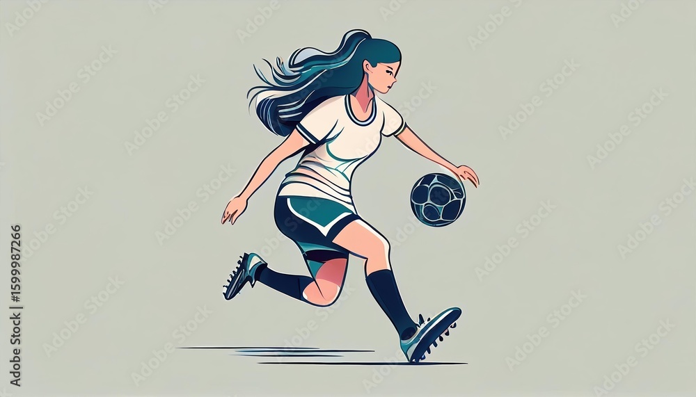 Poster firefly football player performs a dynamic kick during a game in a minimalist illustration style