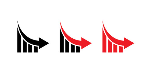 Business decline chart or bar graph icon. Decrease, loss, and financial crisis sign symbol