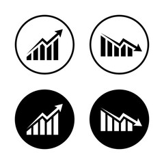 Uptrend and downtrend business chart icon. Economic growth and decline arrow symbol in black circle