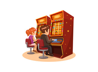 People Playing Casino Roulette Cartoon Illustration Vector