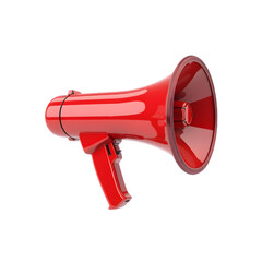 Bright red megaphone used for announcements, communication, and public address