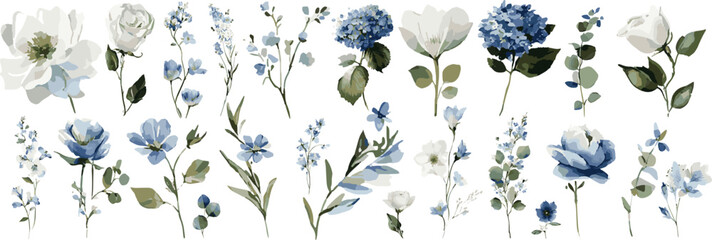 Watercolor floral bouquet illustration set vector PNG background