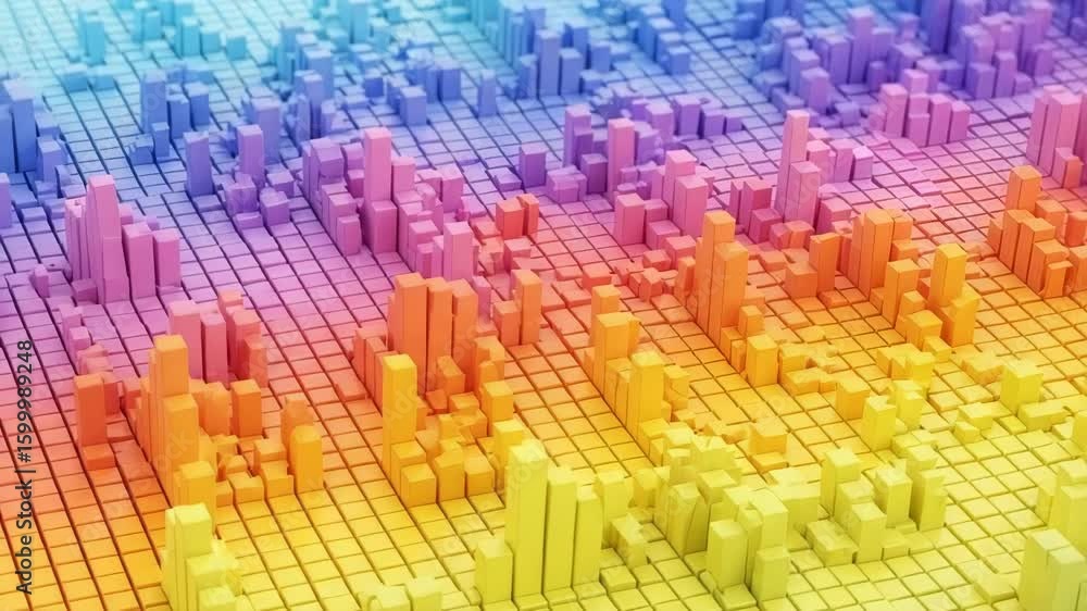 Poster An abstract 3d visualization of data represented by colorful geometric blocks in a grid