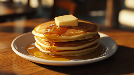 Stack of pancakes with butter and syrup (1)