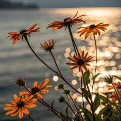 4K Sunset and Daisies