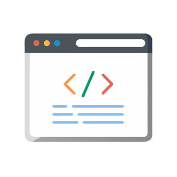 Web Development Interface Flat Vector Illustration Depicting Clean Code and Design for Modern Applications and Websites, Ideal for Tech and Business Presentations