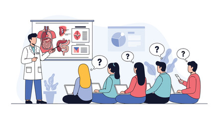 Medical education session demonstrating anatomy and physiology concepts to engaged students