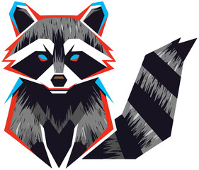Raccoon logo with a large striped tail, raccoon icon in various colors vector.