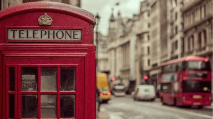 Gordijnen Red phone booth in London street © dhiaarini96