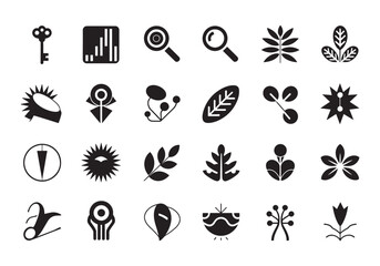 Fototapeta premium Collection of Botanical and Search Iconography in Black and White a Versatile Asset for Design Projects