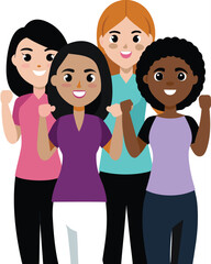 Fototapeta premium Diverse Women Standing United – Empowering Flat Vector for Women’s Equality Day T-Shirts