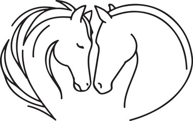 Obraz premium Two horses heads touching with flowing manes equine animal