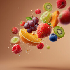 früchte, splash, springen, kiwi, orange, himbeere, heidelbeere, fruchtcocktail, erdbeerem gesund,m vegan, vegetarisch, ernährung, smoothie, erdbeer, obst, essen, beere, rot, isoliert, frisch, weiß, sü