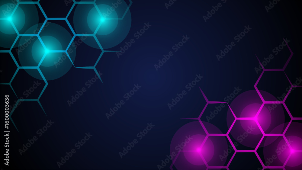 Poster abstract hexagon pattern background. dark geometric futuristic technology background with blue and p