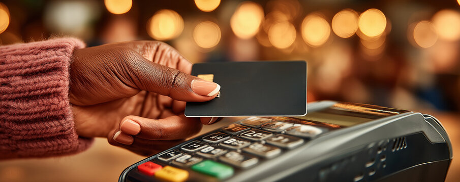 Cashier inserts the customer&rsquo;s credit card into the reader to complete the payment quickly and efficiently