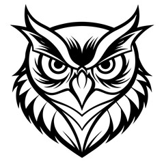 Obraz premium Tribal Owl SVG Vector Fierce Black and White Owl Head & Full Body Tattoo Design Boho Line Art Animal Logo Mystical Bird Clipart for Print, Apparel, Branding & Decor