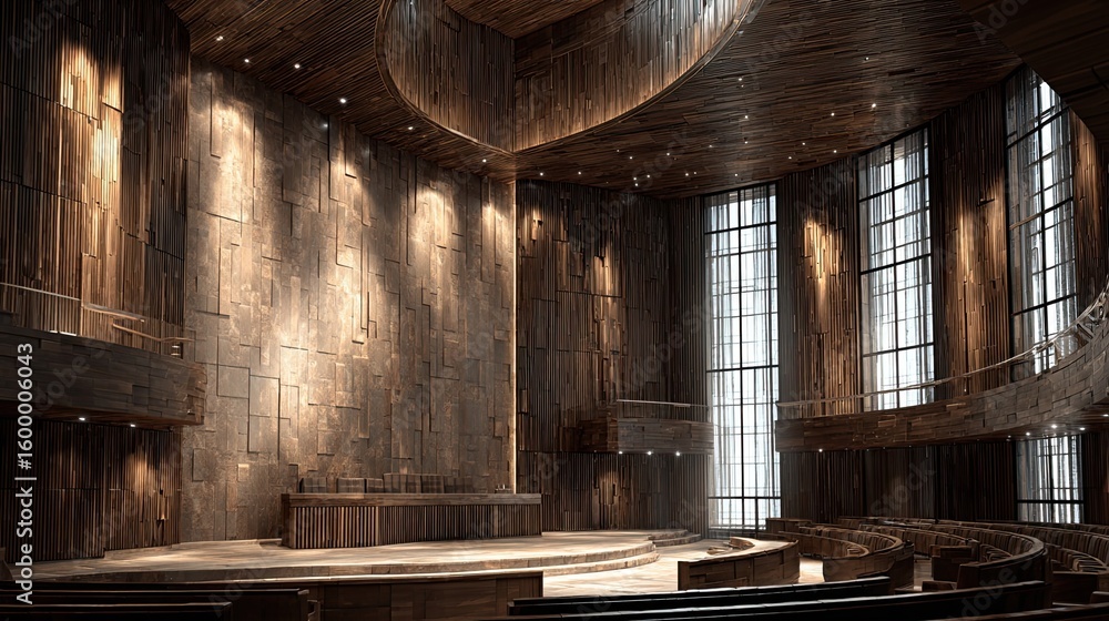 Poster futuristic rendering of a virtual ai courtroom simulator used for law education, practicing litigati