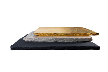 a stack of three different colored slates