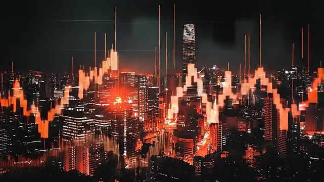 Cityscape with financial data overlay - Powered by Adobe
