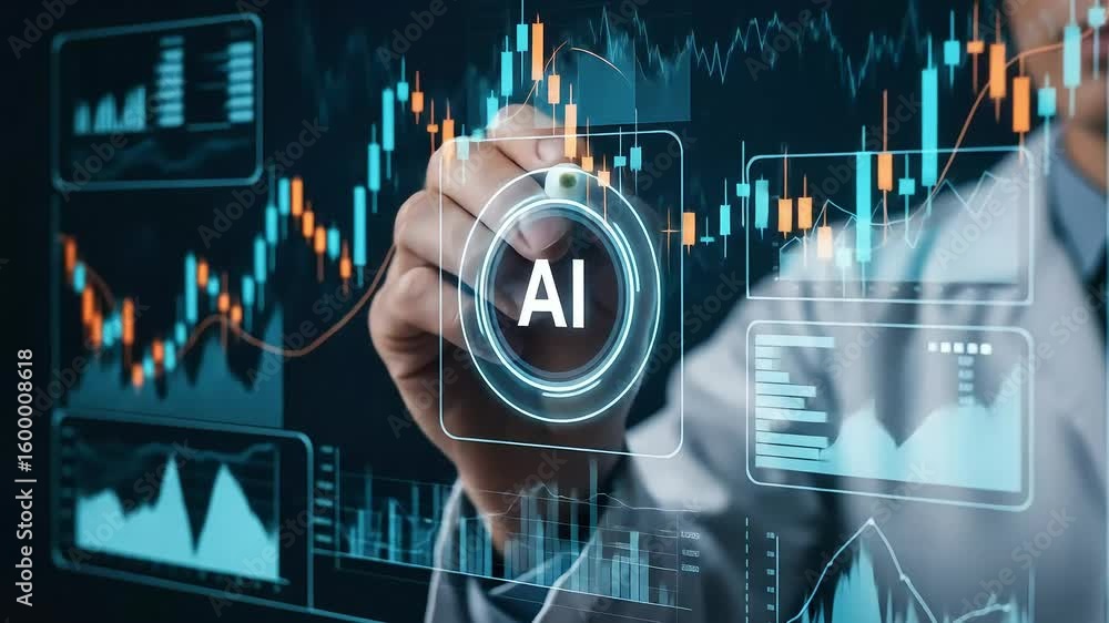 Poster interactive data analysis using advanced technology for future business strategy and investment.