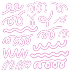 Beautiful pink curves and waves set, pink border, white background