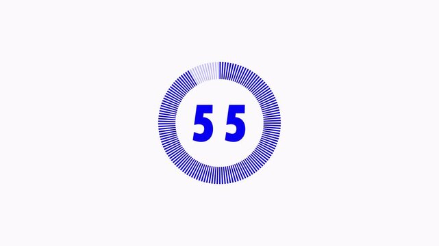 60 sec countdown animation from 60 seconds to 0 second, 60 sec countdown timer on transparent background.