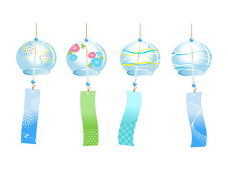 Japanese Summer Wind Chimes Set – Fireworks, Morning Glory, and Wave Patterns